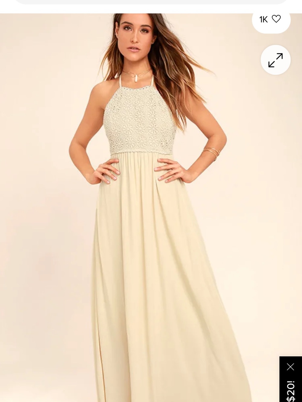 Lulus Beige Crochet Halter Maxi Dress